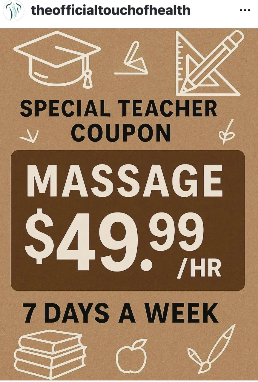 Special Teacher Coupon - $49.99/hr Massage