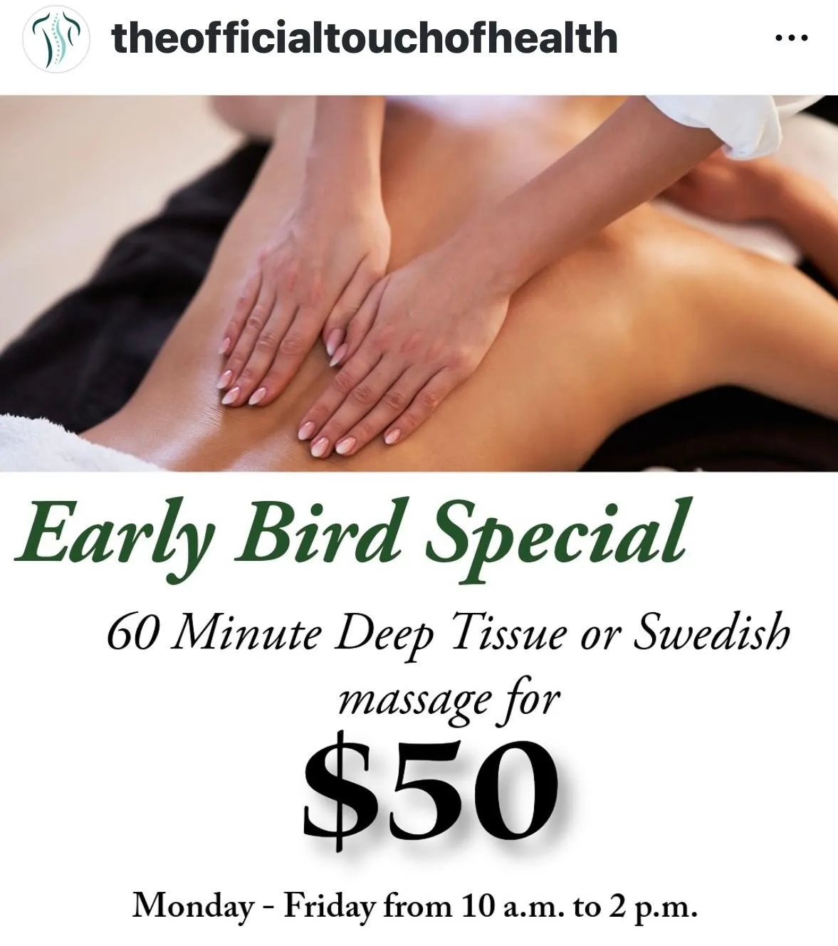 Early Bird Special - 60 Min Deep Tissue or Swedish for $50