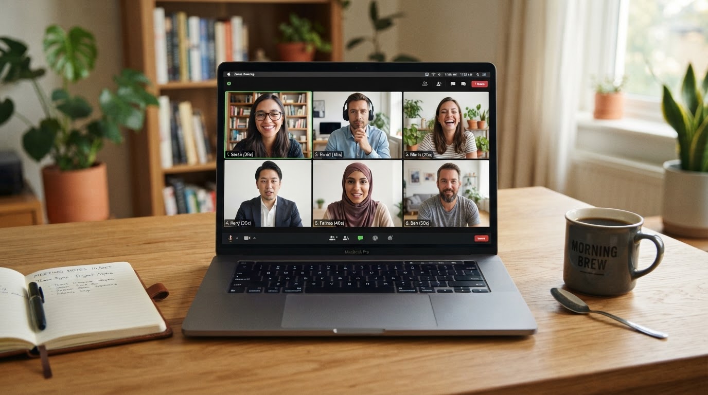 Online videoconference with six participants in small group session