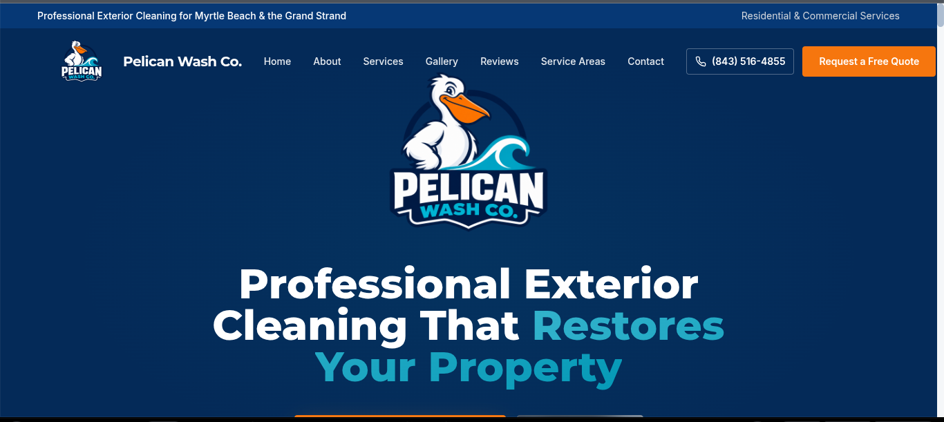 Pelican Wash Co. website designed by MB SOUTH DIGITAL LLC