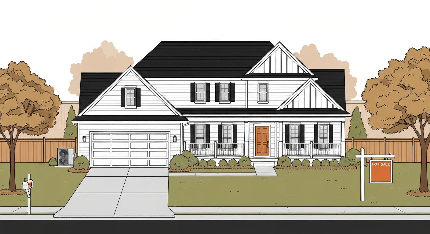 Interactive illustrated home services map for CityGuideGA showing a house with service dots and a For Sale sign.