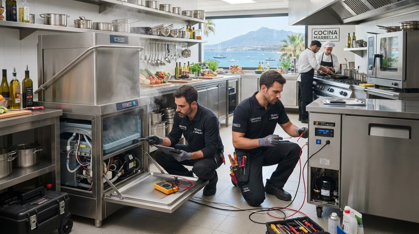 Industrial dishwasher repair in Marbella restaurants: prices and downtime cost