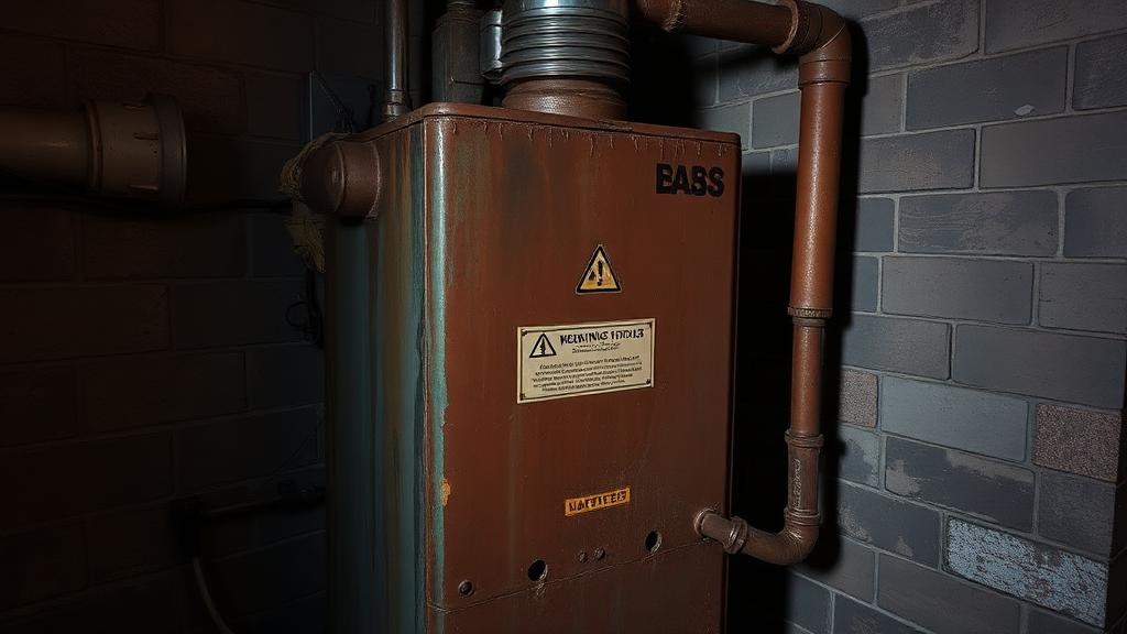 Professional HVAC technician inspecting an aging residential boiler to determine if it needs repair or full replacement.