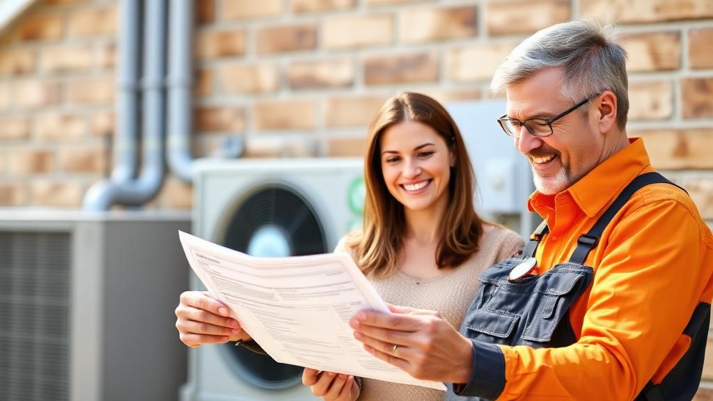 Homeowner reviewing flexible financing options and 0% APR programs for a new energy-efficient HVAC system installation.