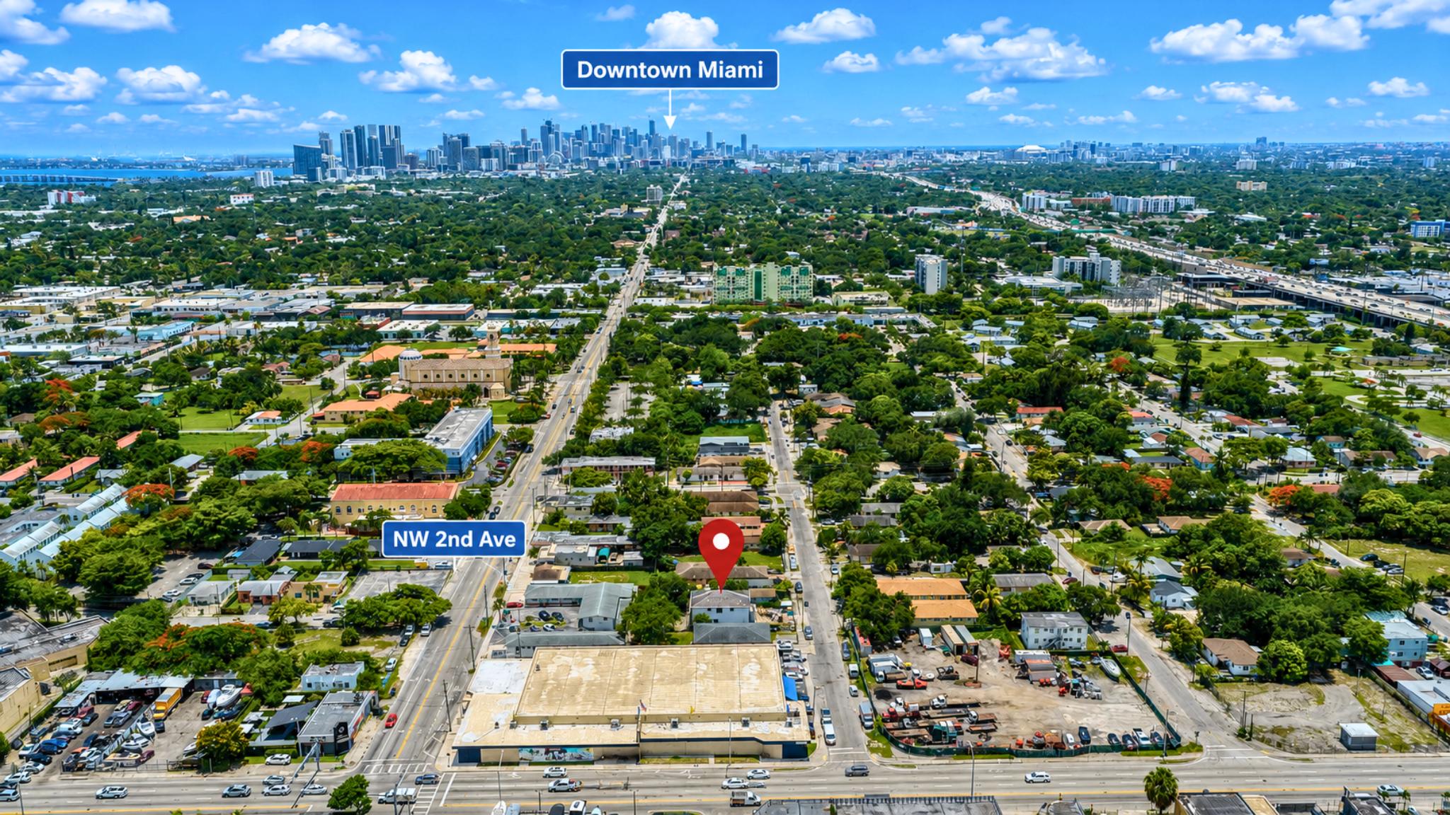 Aerial View towards Downtown Miami