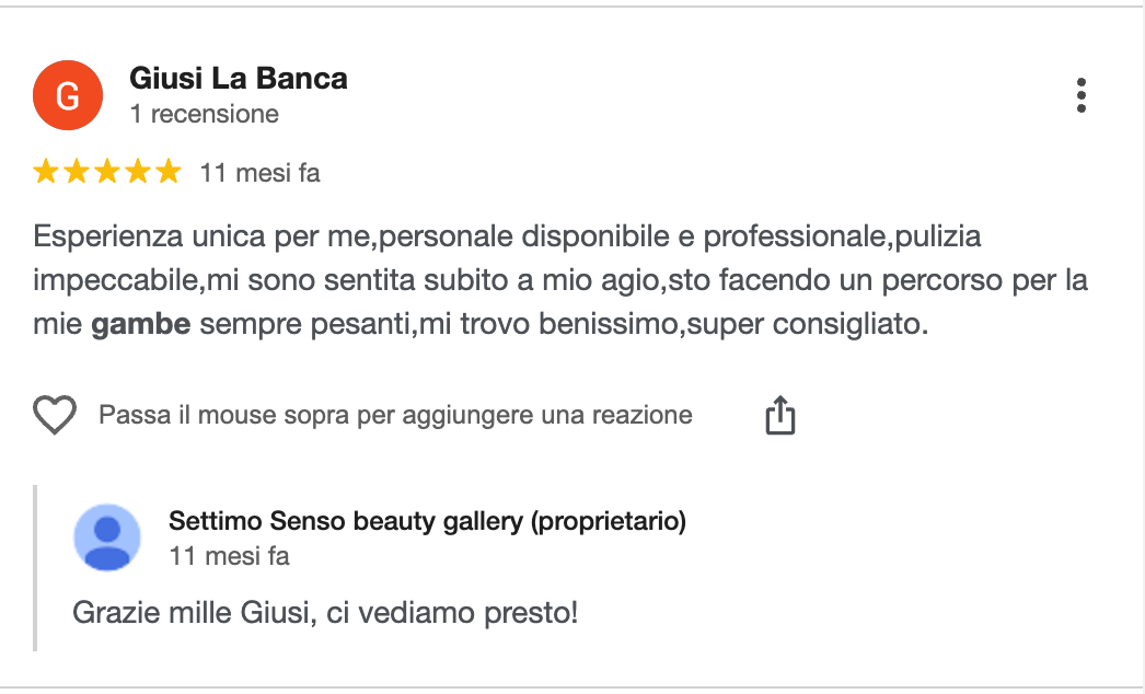 Recensione cliente 3 Settimo Senso Beauty