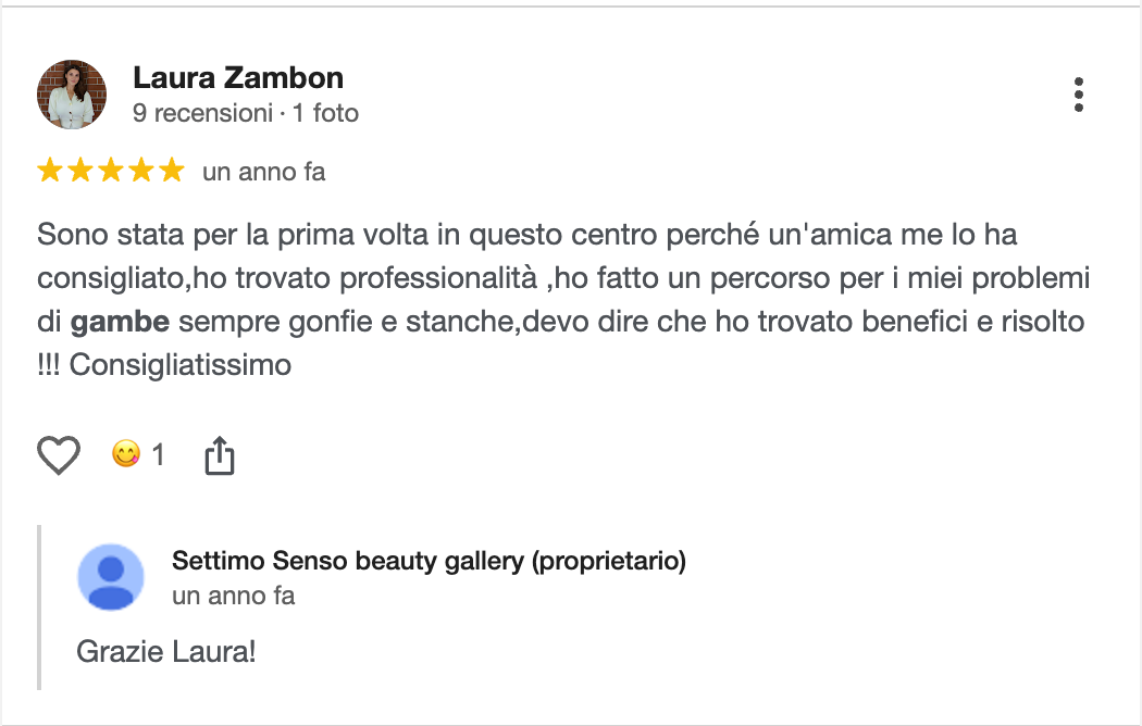 Recensione cliente 2 Settimo Senso Beauty