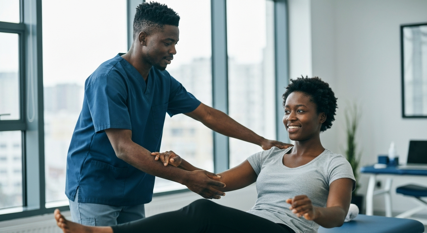 Professional physiotherapy session with a black African patient in Nairobi