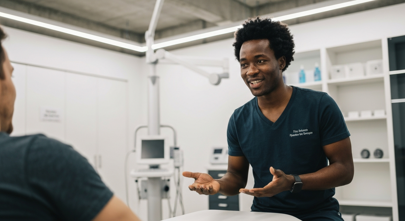 Physical therapist guiding a patient through rehabilitation exercises