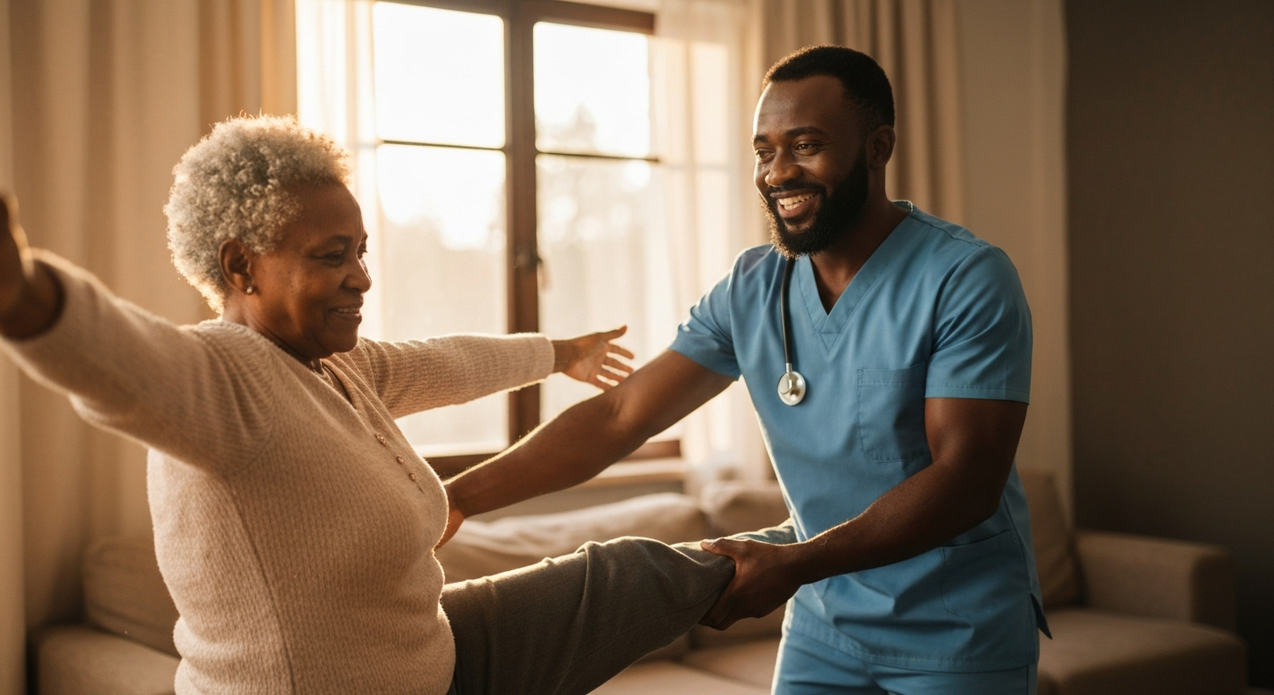 Physiotherapist providing home therapy services to a patient