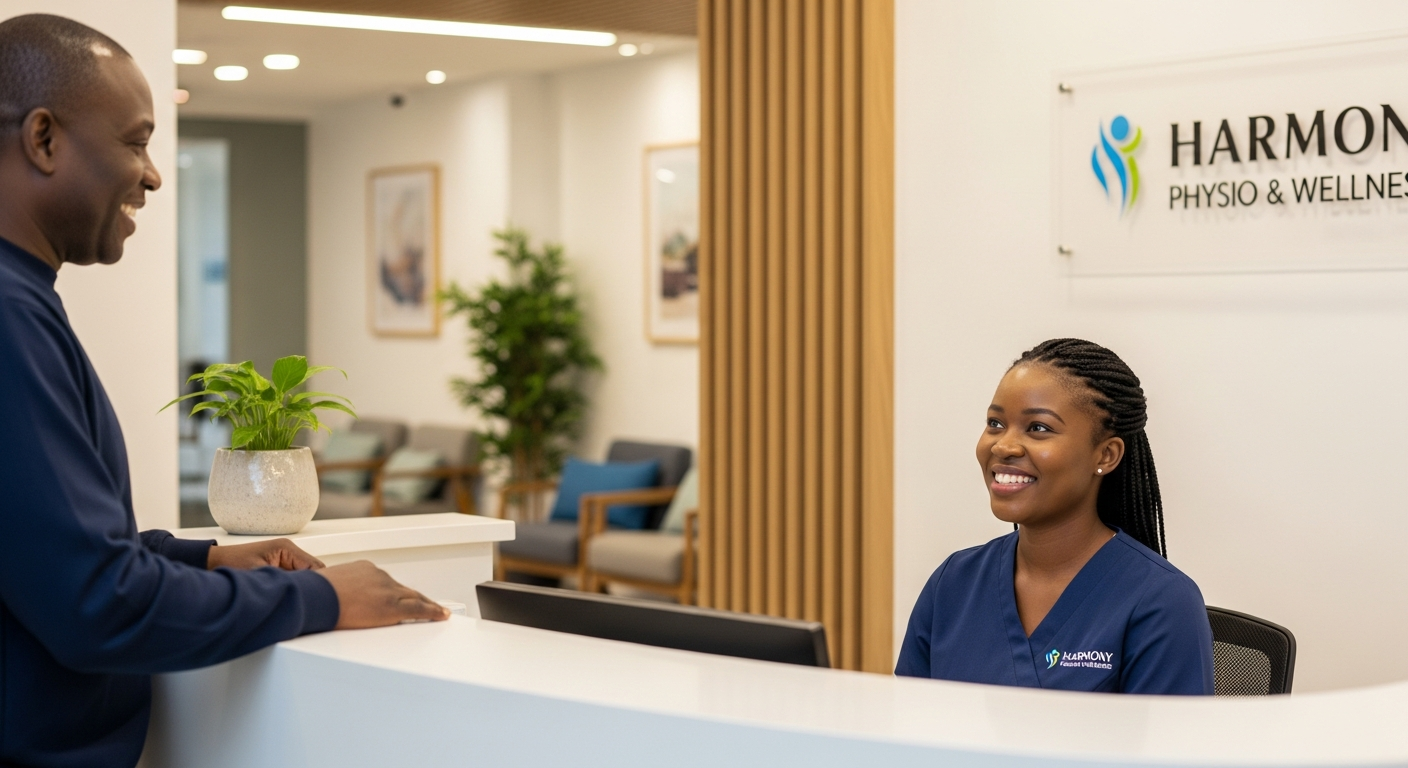 Professional physiotherapist working with a patient at Capitol Physiotherapy clinic reception