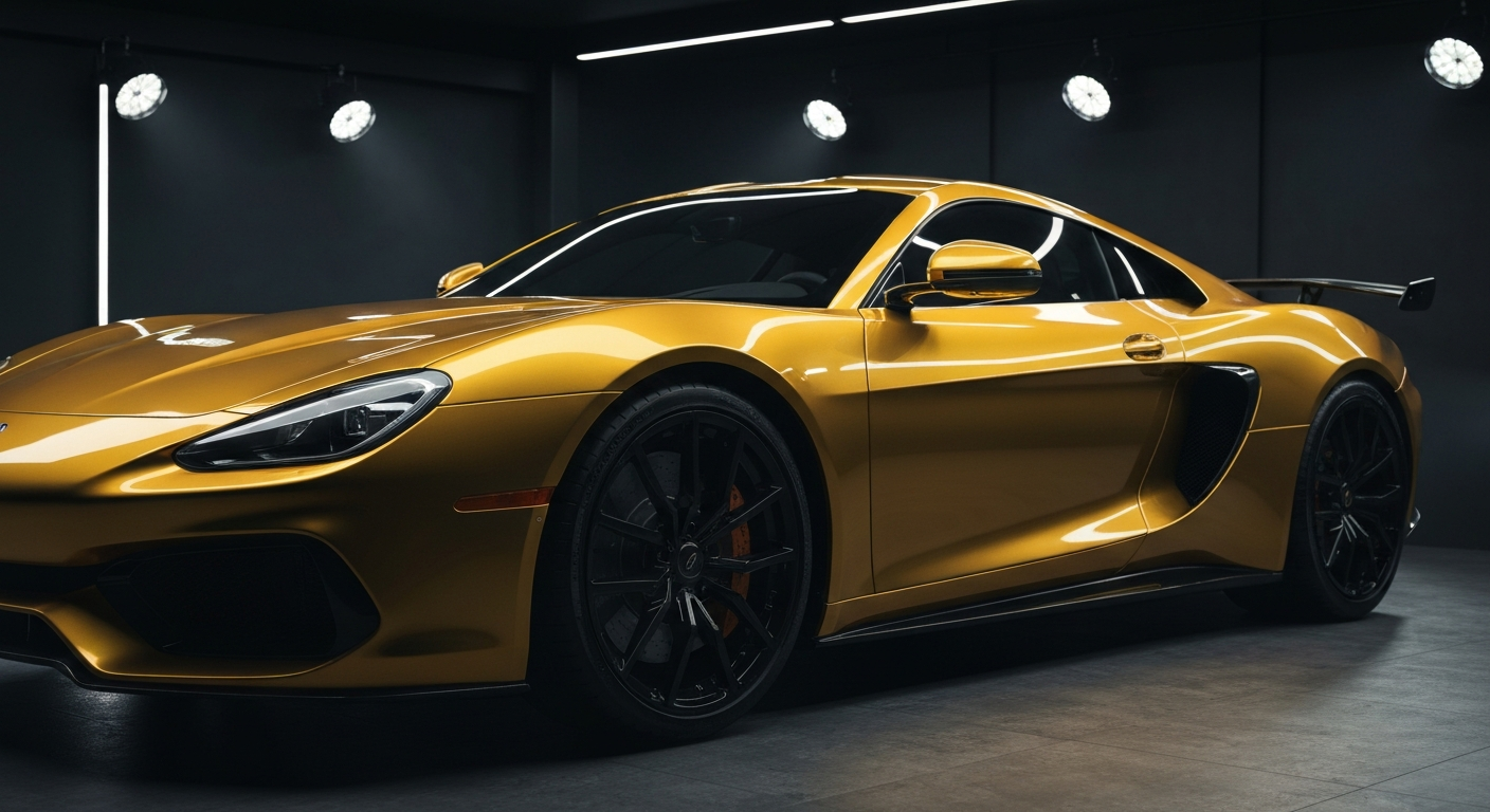 Golden shiny car detailing
