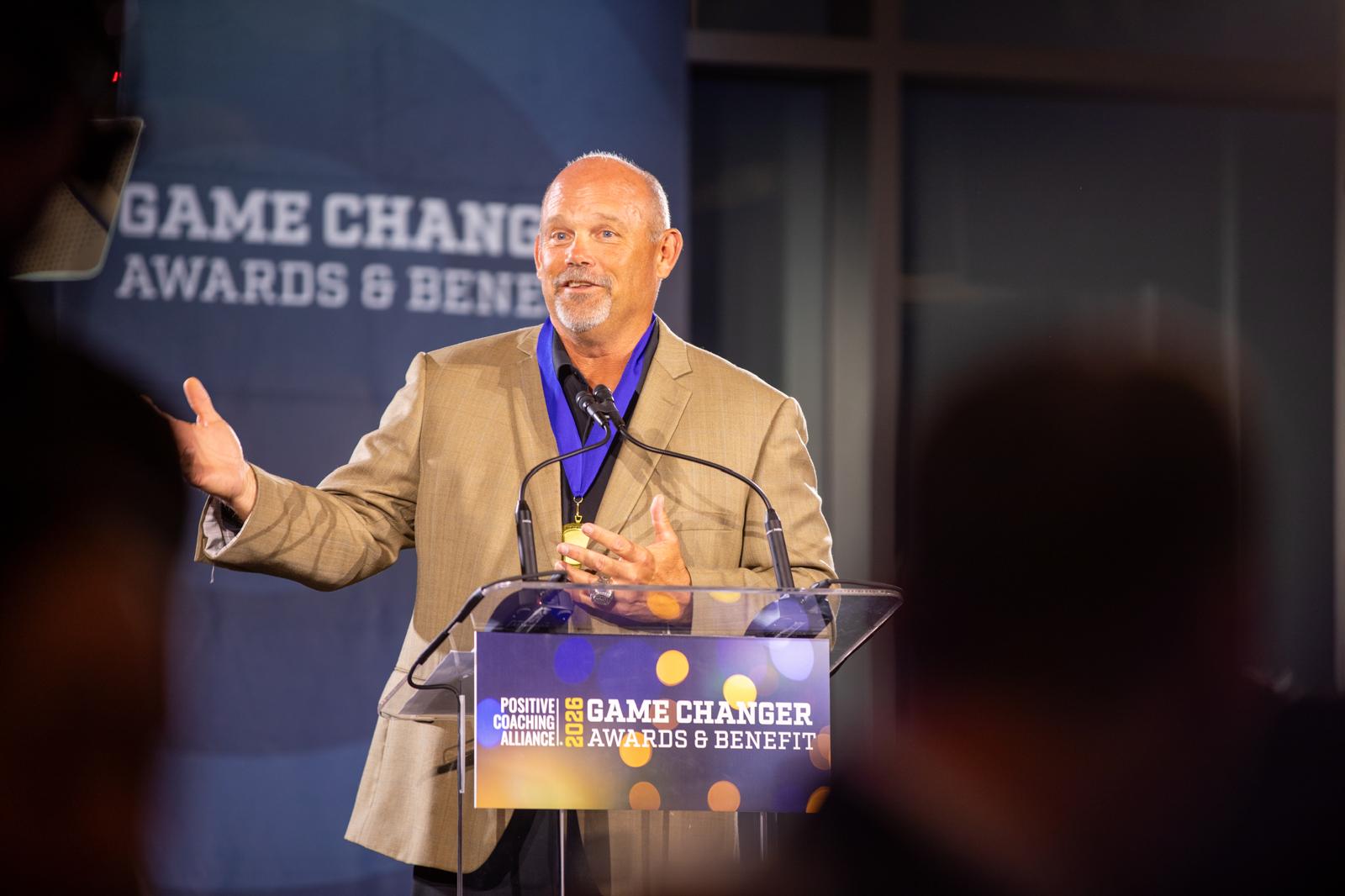 Coach Skip Hanks speaking at Game Changer Awards