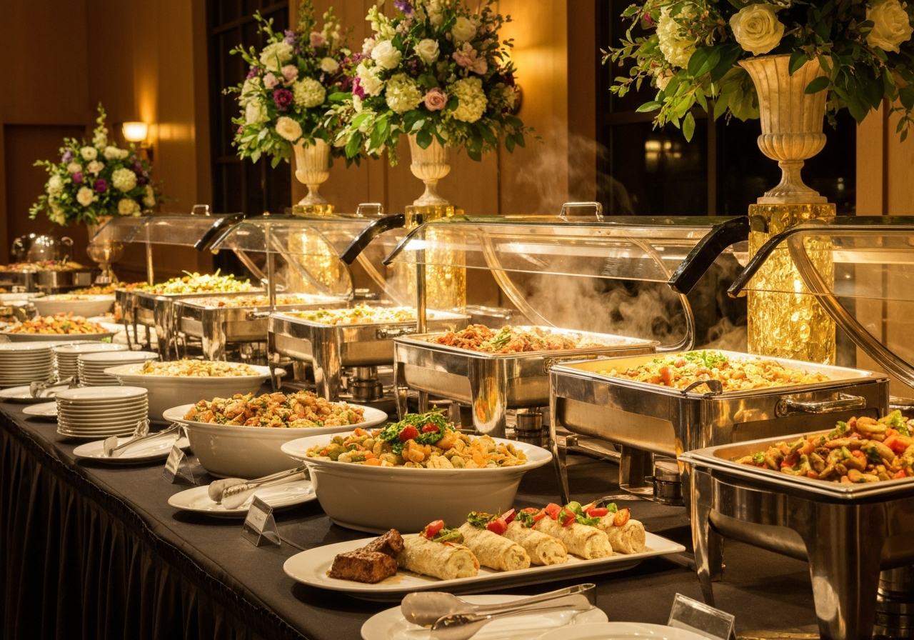 Beautiful wedding buffet station by Patricia Catering Omaha