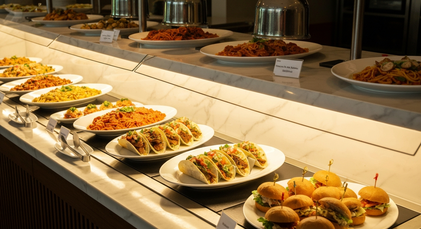 Beautiful dinner catering buffet setup