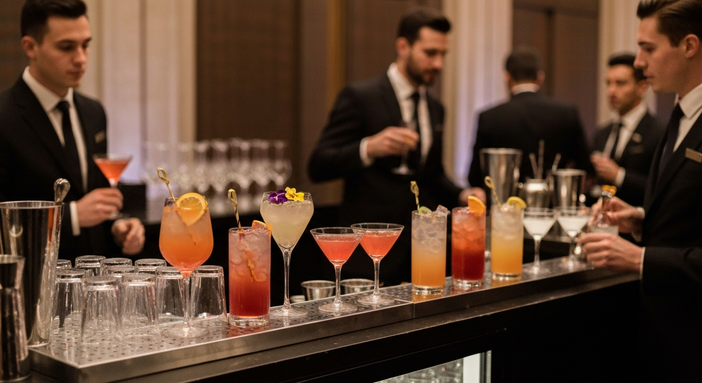 Elegant cocktail catering bar setup