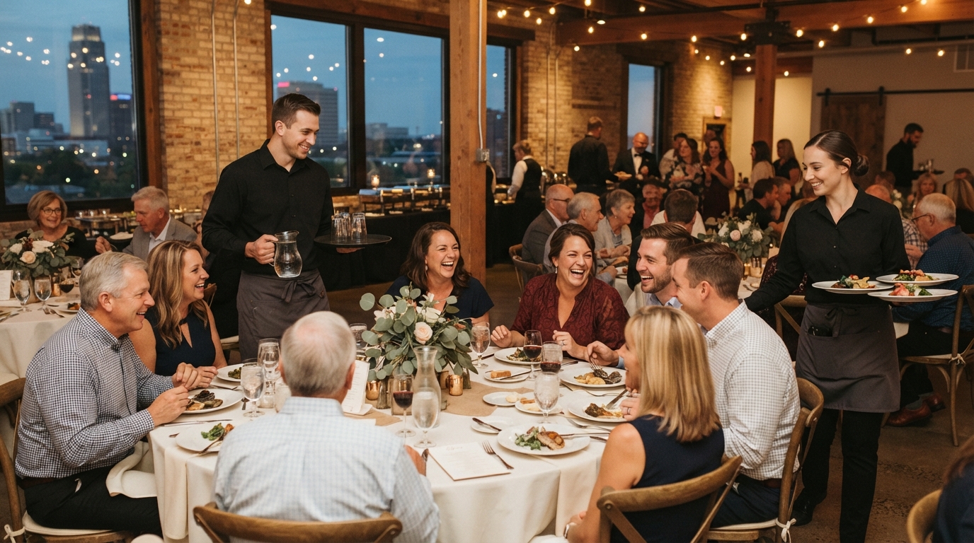 Guests enjoying a catered event by Patricia Catering in Omaha
