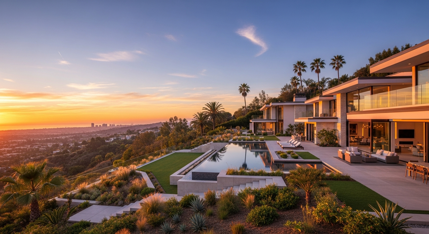 Luxury home in Los Angeles at golden hour