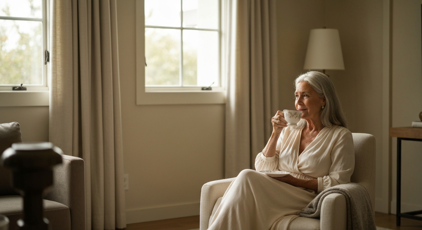 Senior woman relaxing comfortably in her Los Angeles living room
