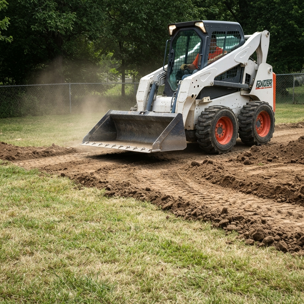 Skid steer grading yard