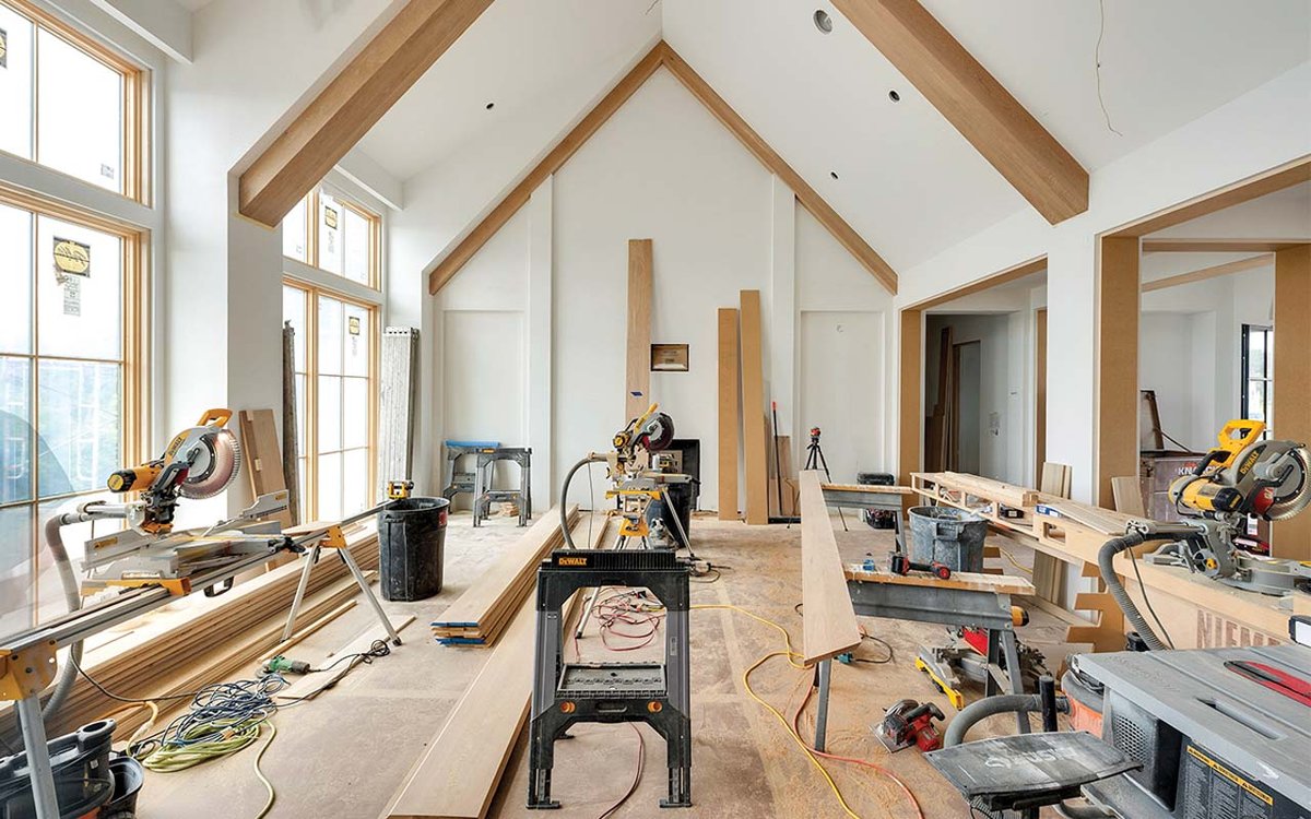 New construction home before move-in deep clean — tools, dust, and renovation debris that need professional cleaning before moving in