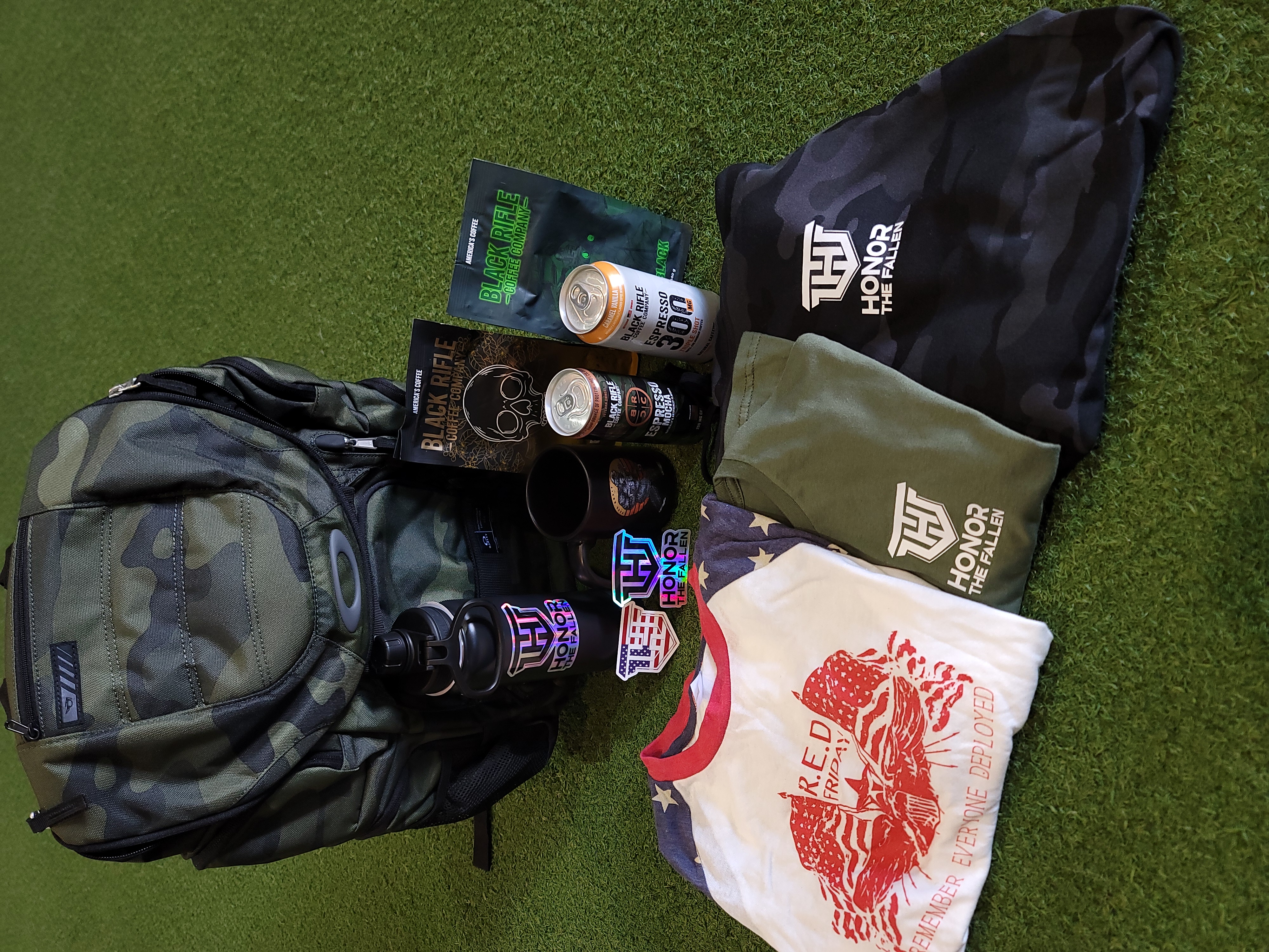 Honor The Fallen event gear, tactical backpack, shirts, and sponsor items