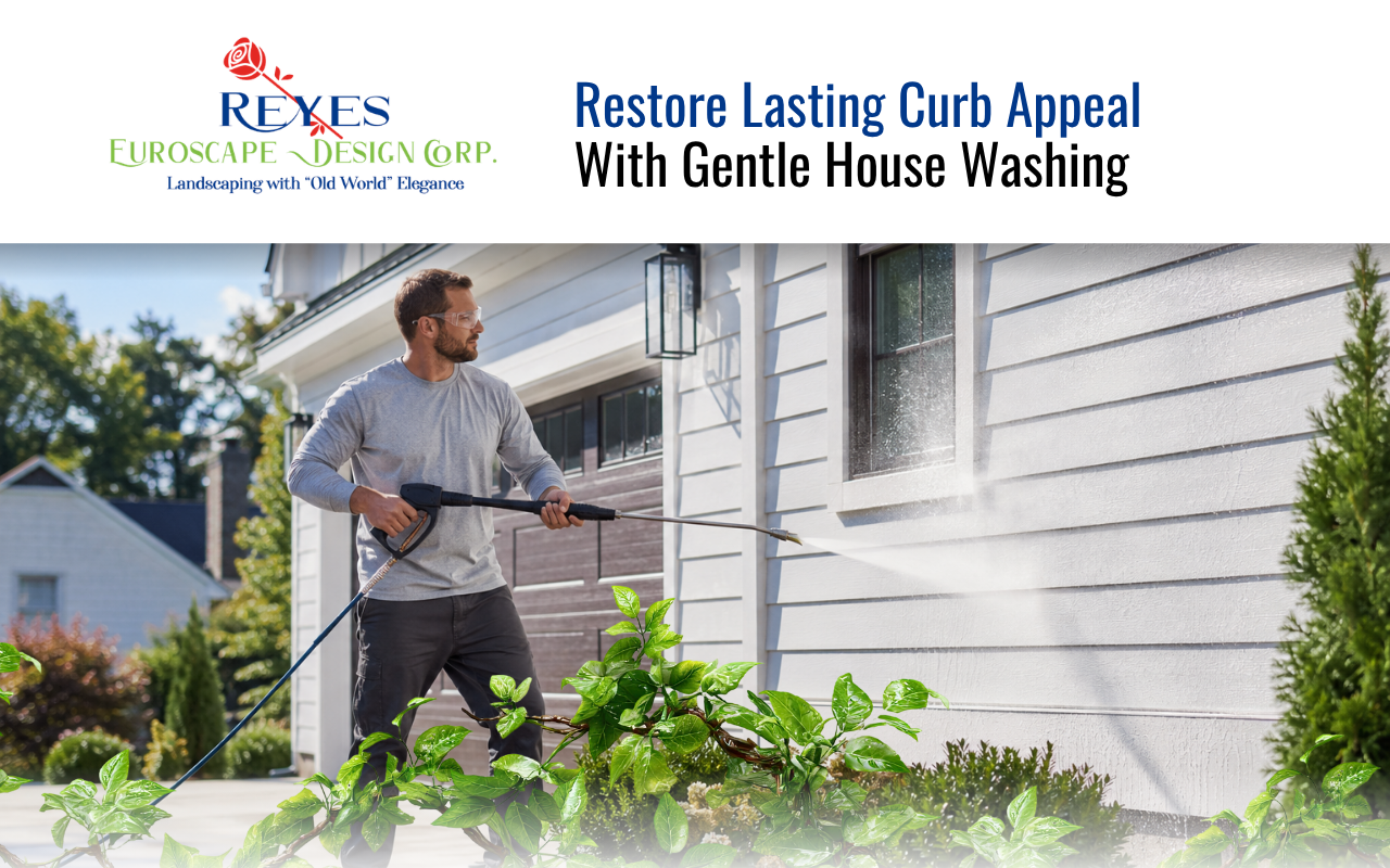 House washing service cleaning a bright home exterior