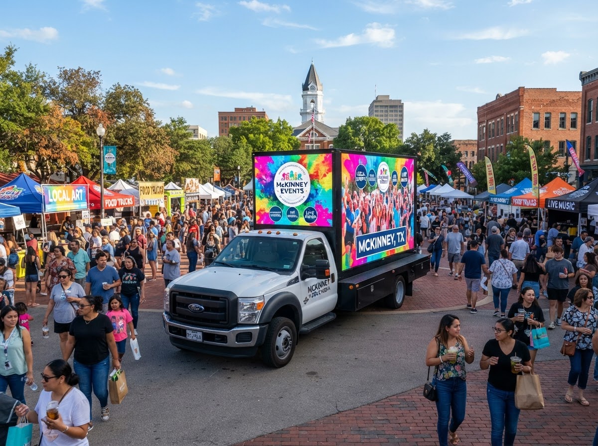 Motivo mobile LED billboard truck at a McKinney community event venue and festival area