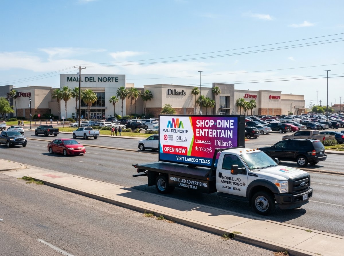 Motivo mobile billboard truck near Mall del Norte retail area in Laredo