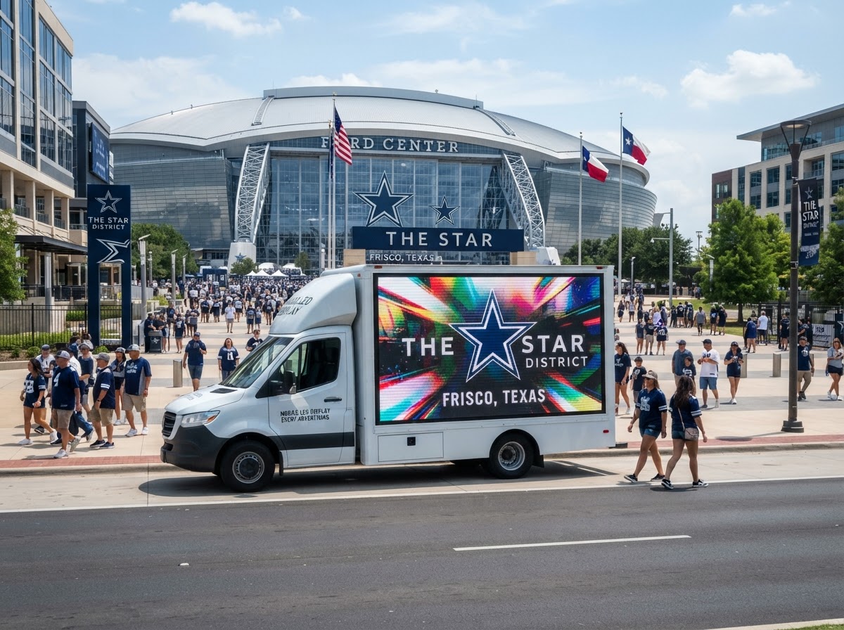 Motivo mobile LED billboard truck near The Star sports and entertainment district in Frisco