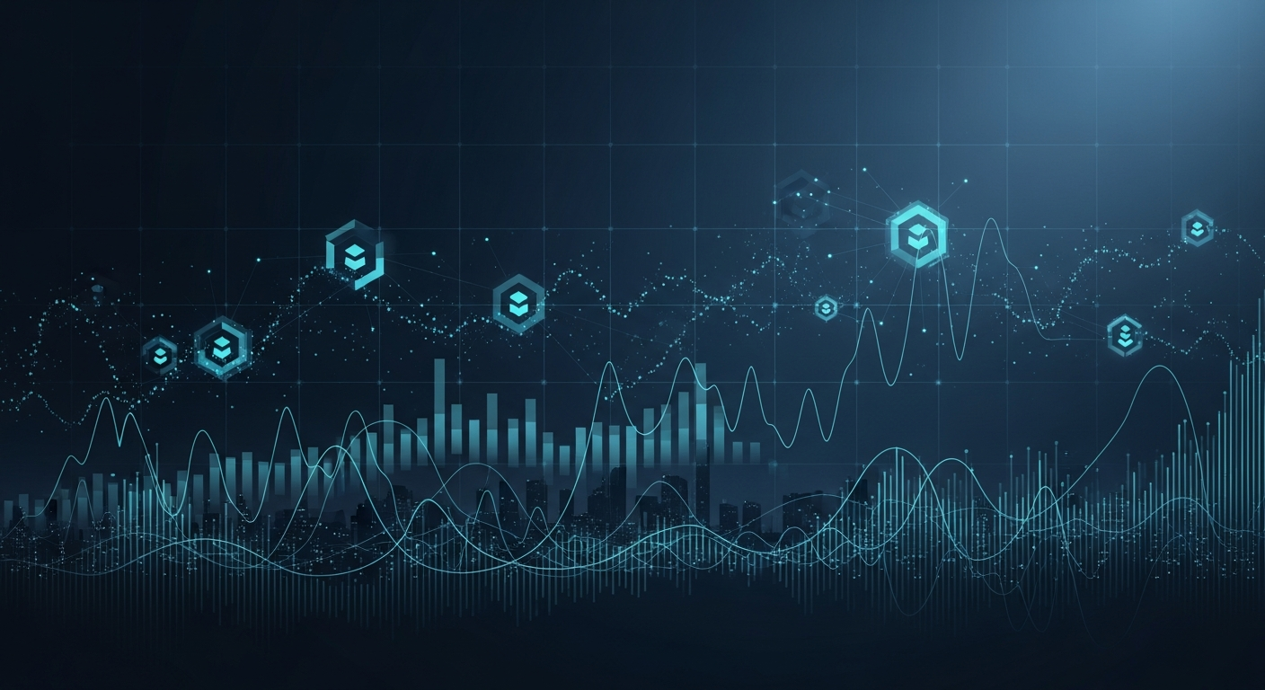 Illustration of institutional tokenized fund growth chart on blockchain