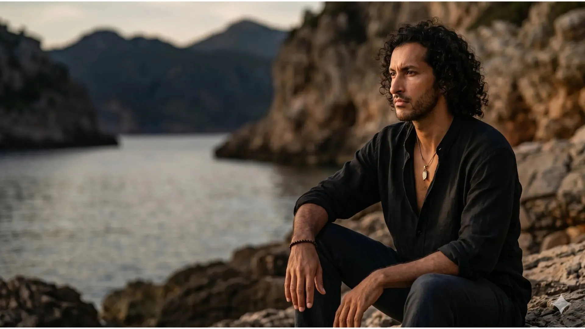 Man sitting by the sea
