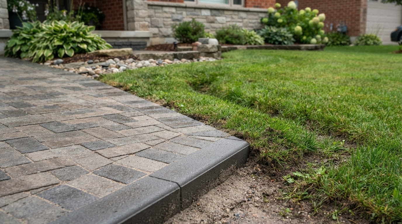 Drainage and grading work completed before interlocking installation at an Orillia Ontario property