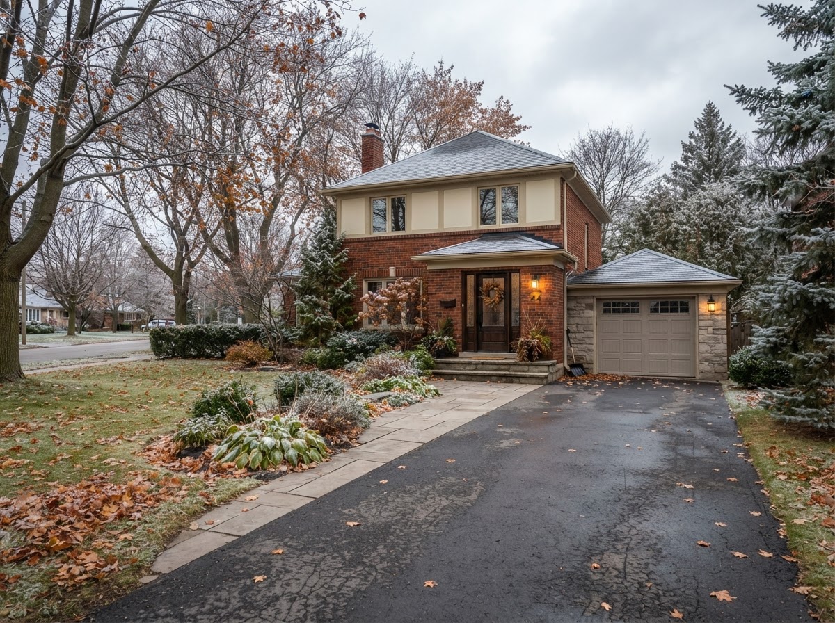 Residential driveway and walkway prepared for the first snowfall in Ontario