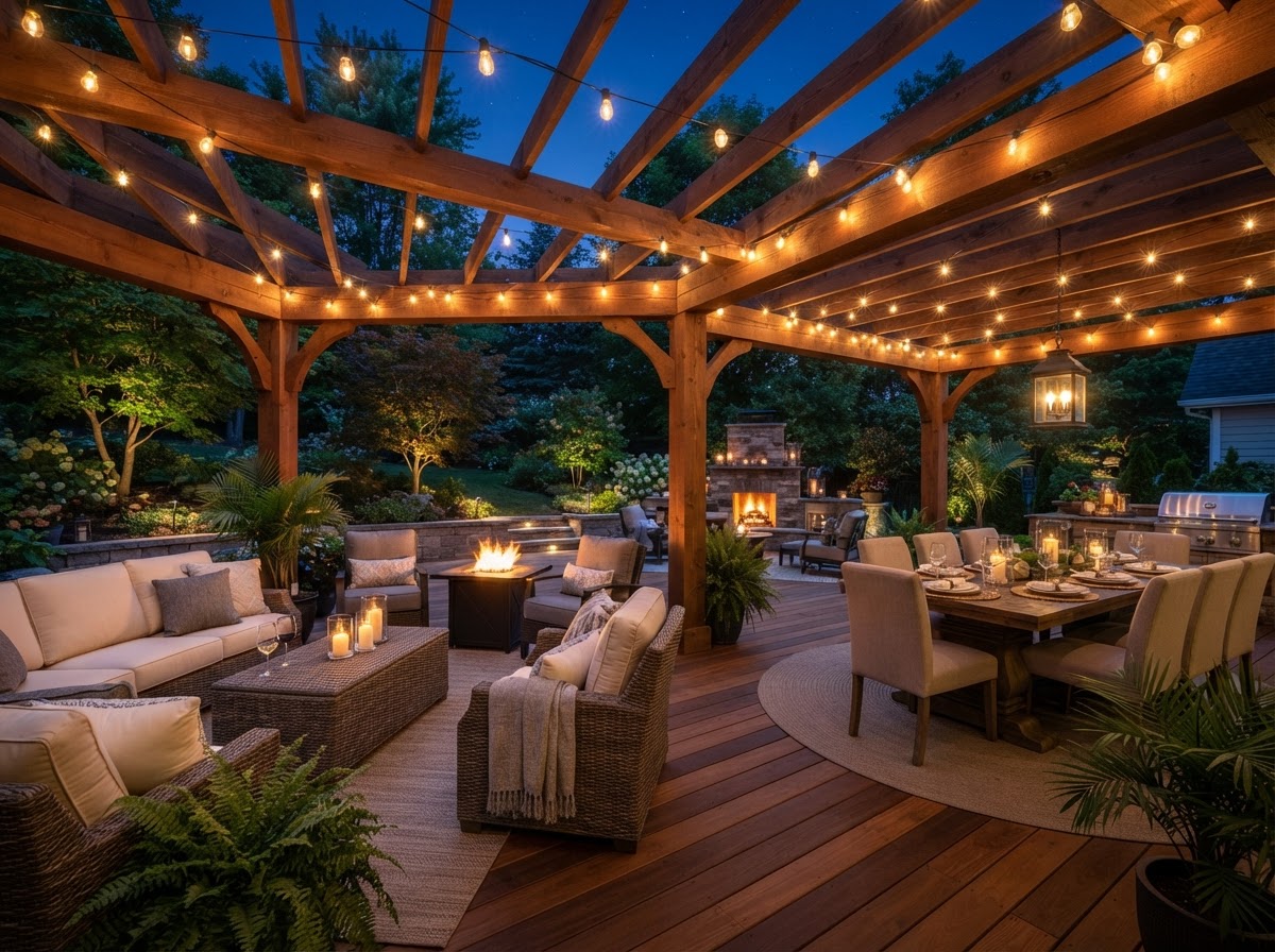 Landscape lighting along interlocking walkway