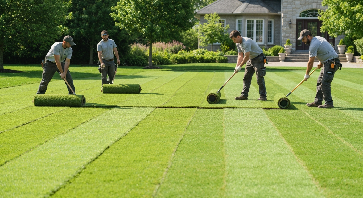 Fresh sod installation on Ontario residential property