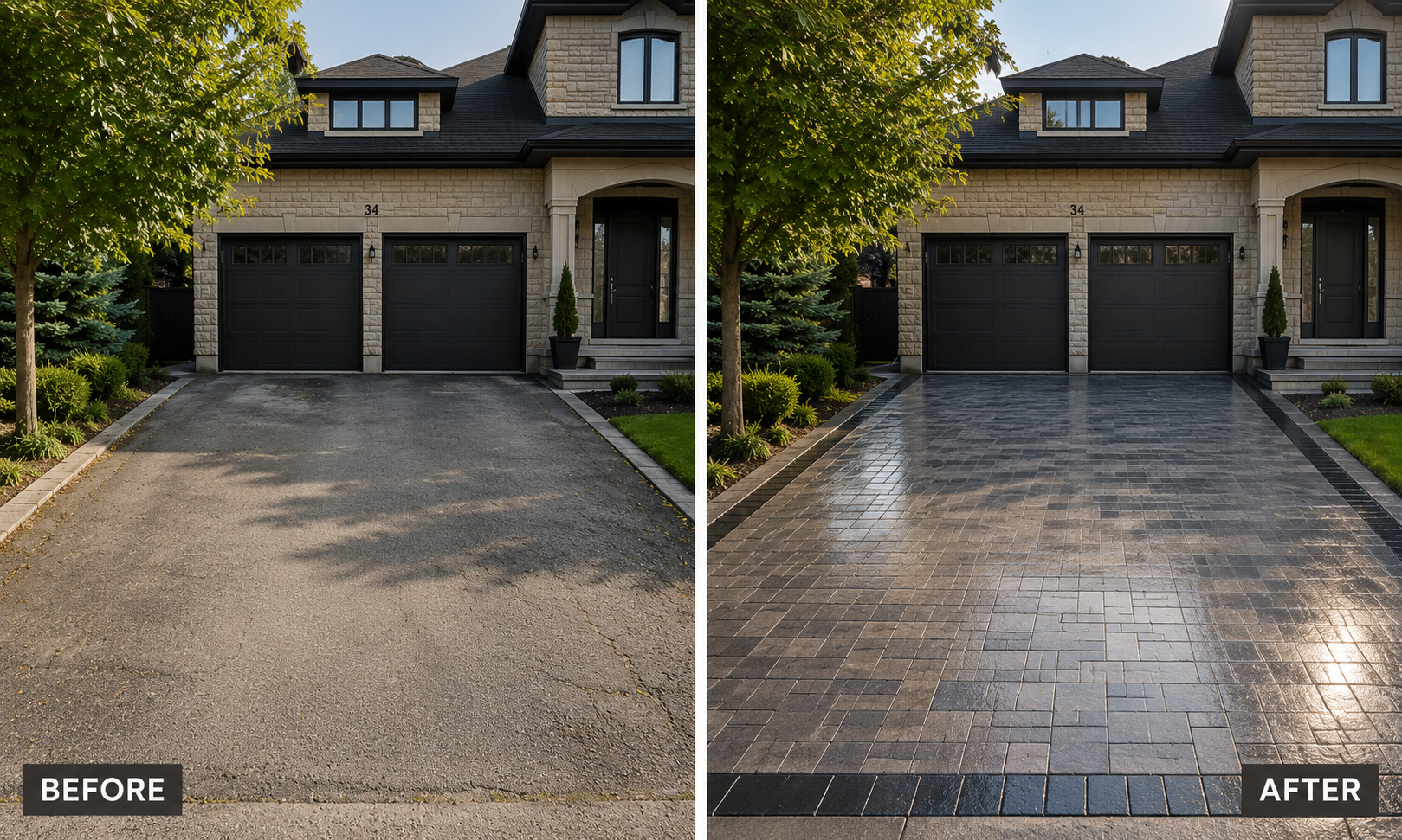 Before and After: interlocking stone driveway installation