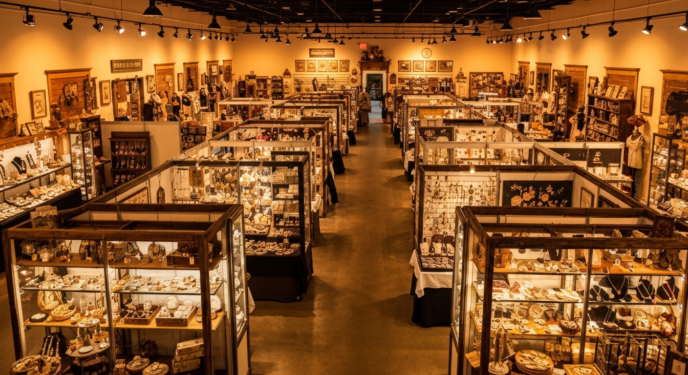 Inside The Mustard Seed Mall, vendor booths filled with unique goods