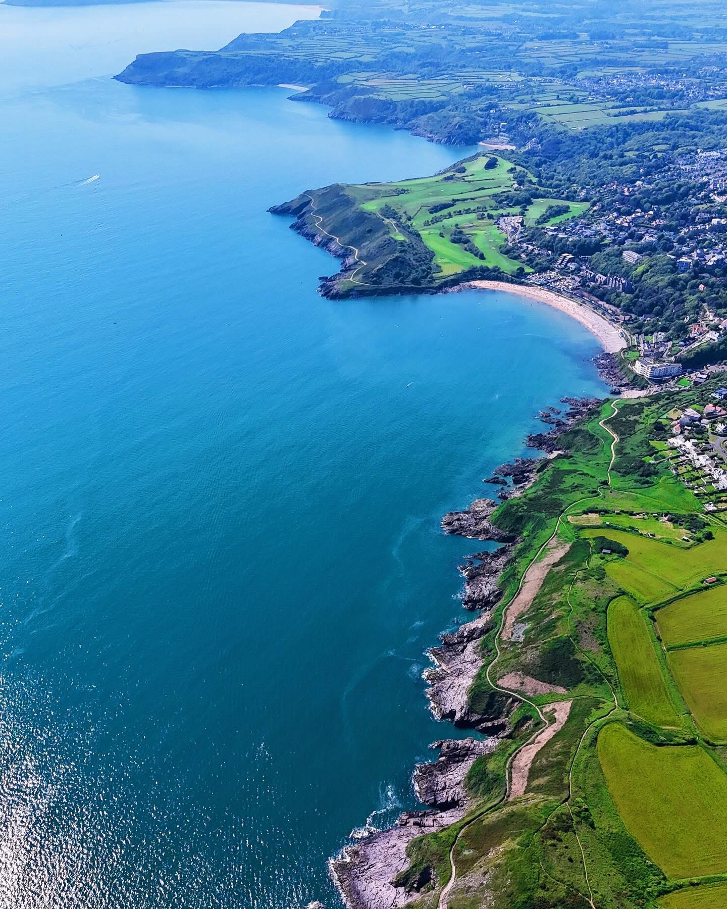 Aerial view of the Gower coastline and Swansea Bay in South Wales