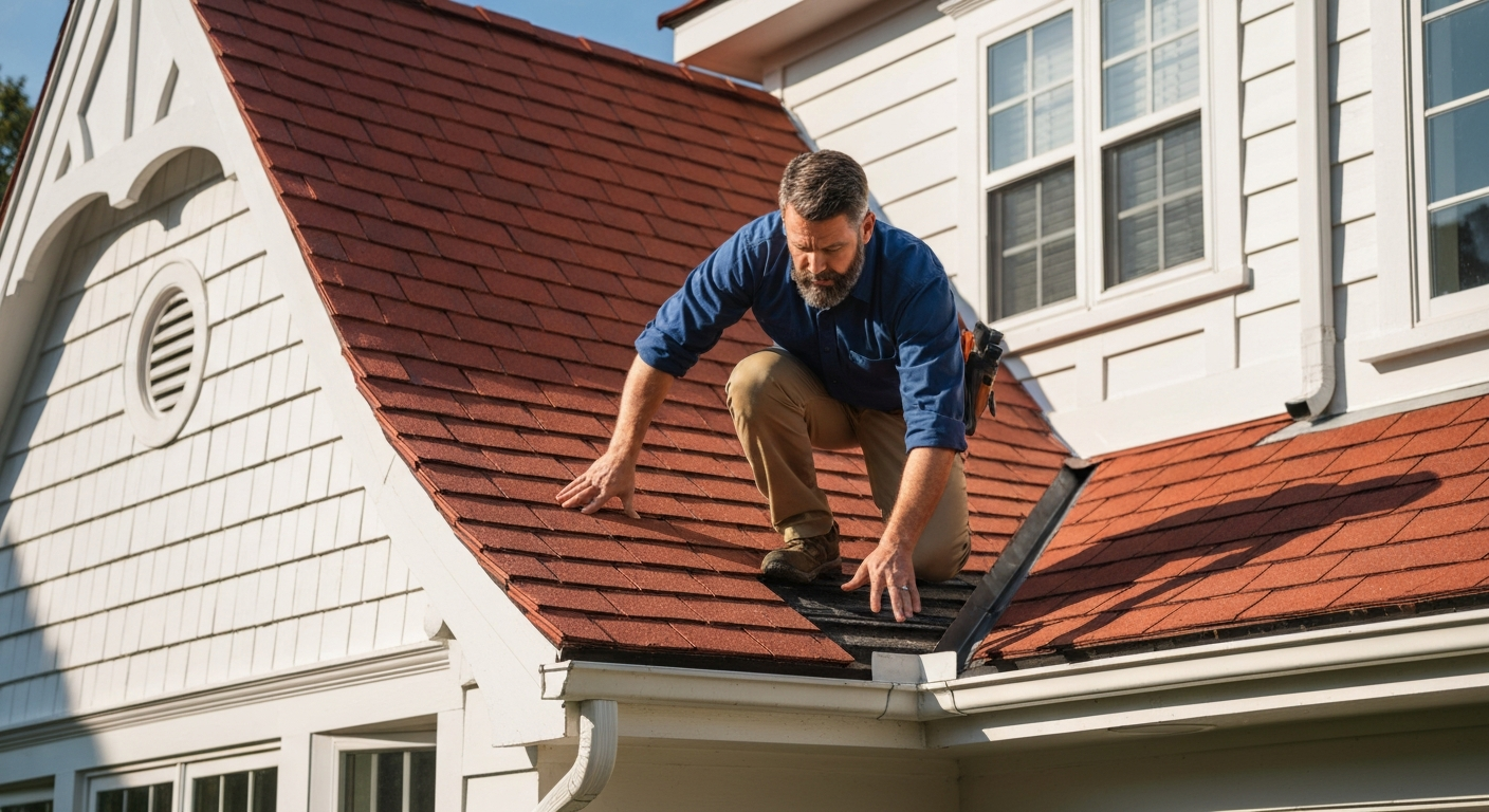 Professional contractor inspecting a roof for storm damage