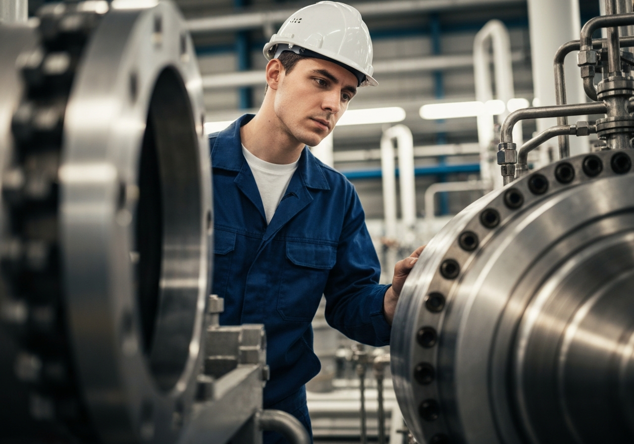 Technician inspecting industrial equipment
