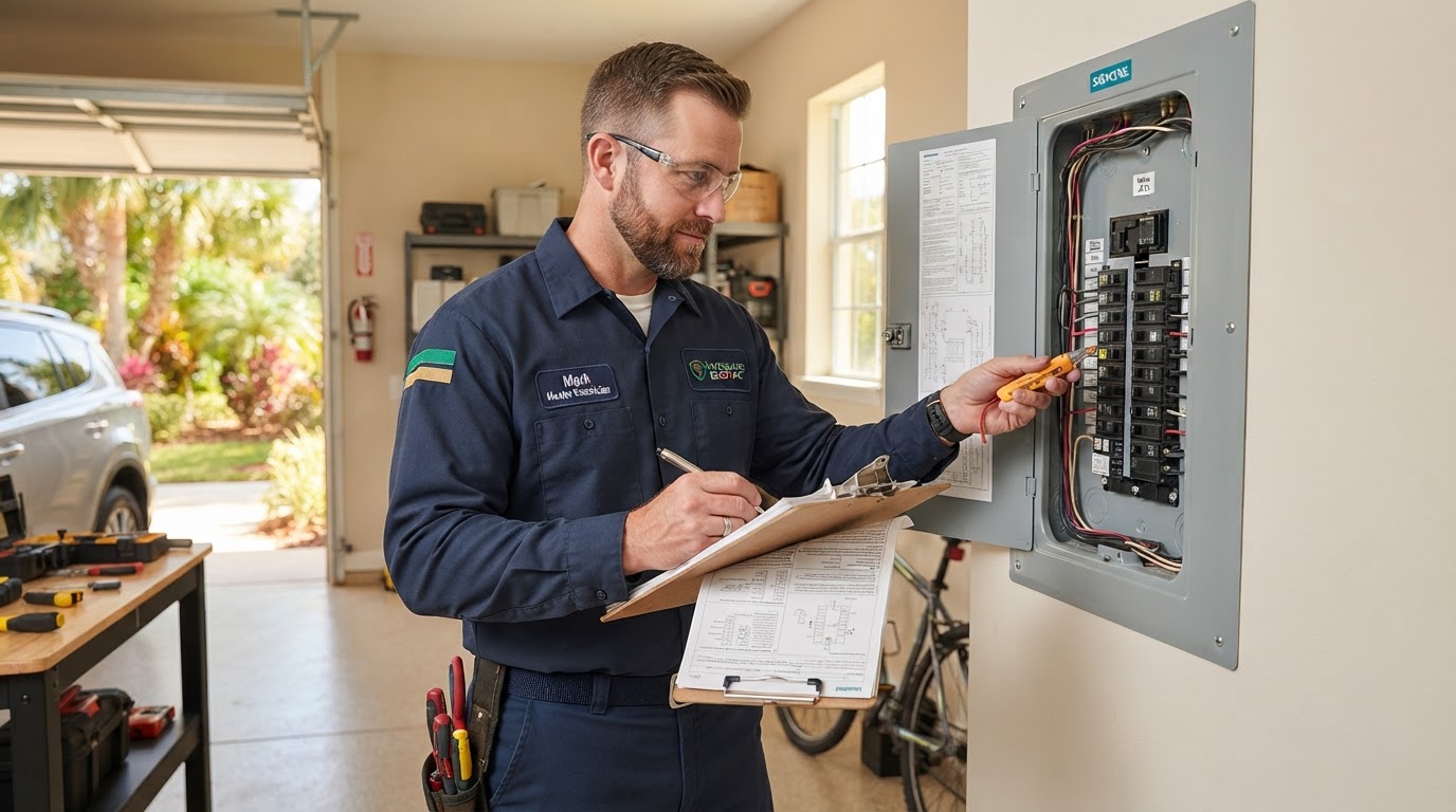 On The Bright Side Electric technician inspecting a residential electrical panel