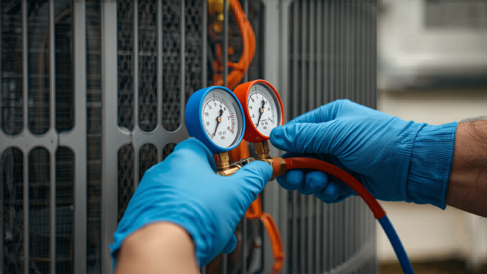 Professional furnace installation in a residential basement