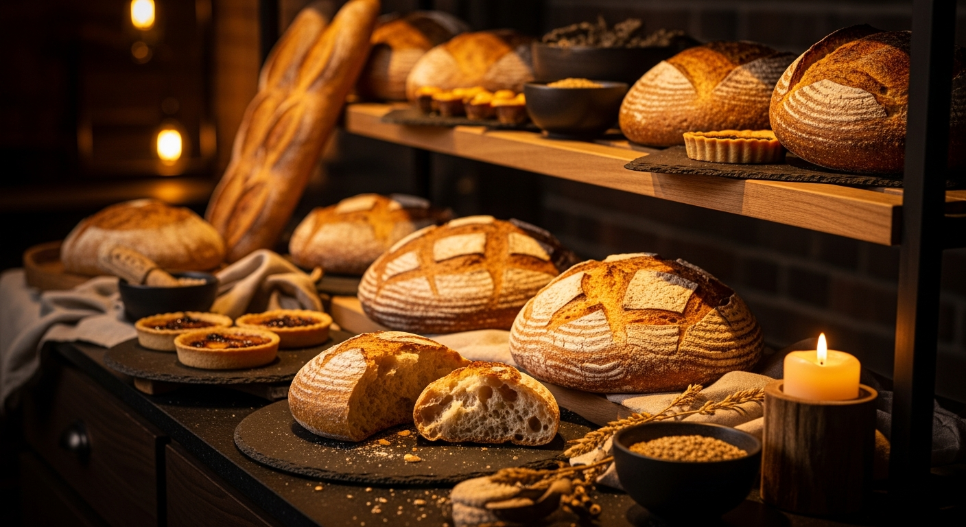 Fresh artisanal bakery display at Ganash Bakery in Richmond Hill