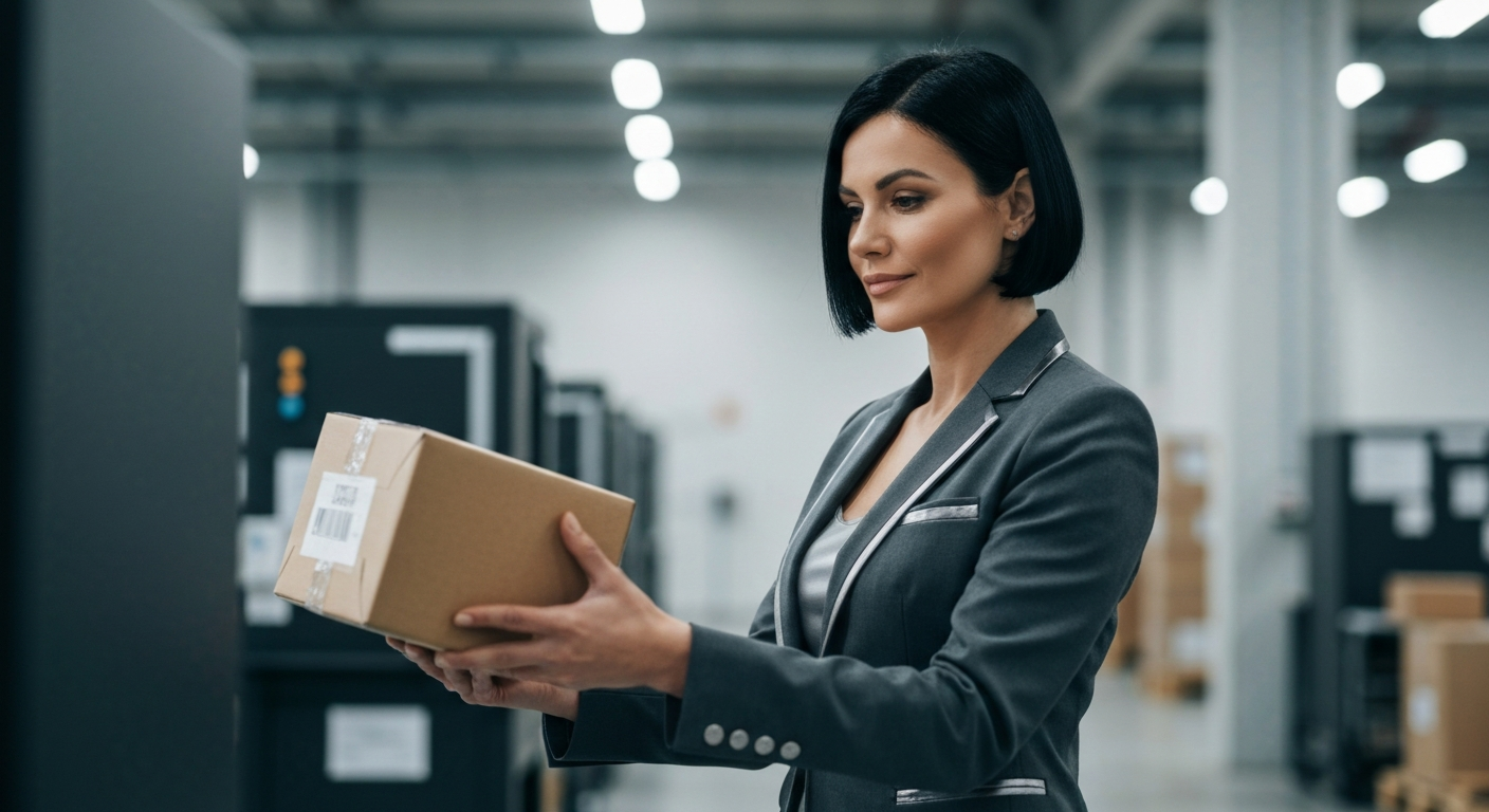 Professional woman securing package