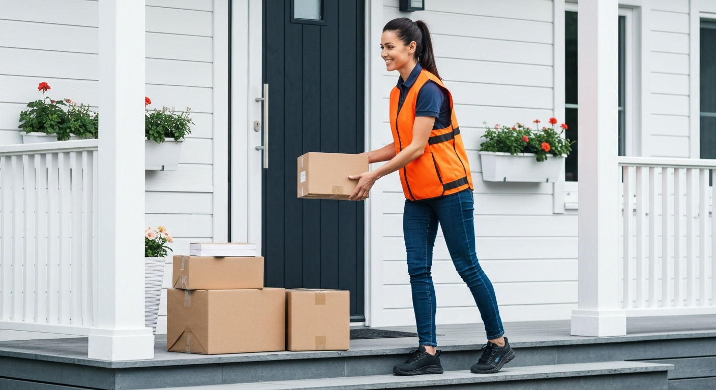 Woman delivery driver picking up packages