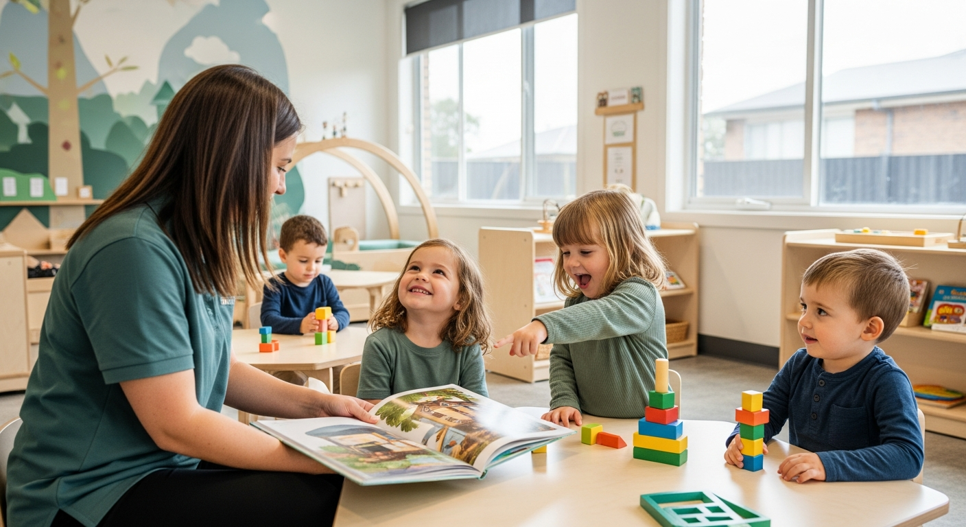 Educator and child interacting warmly