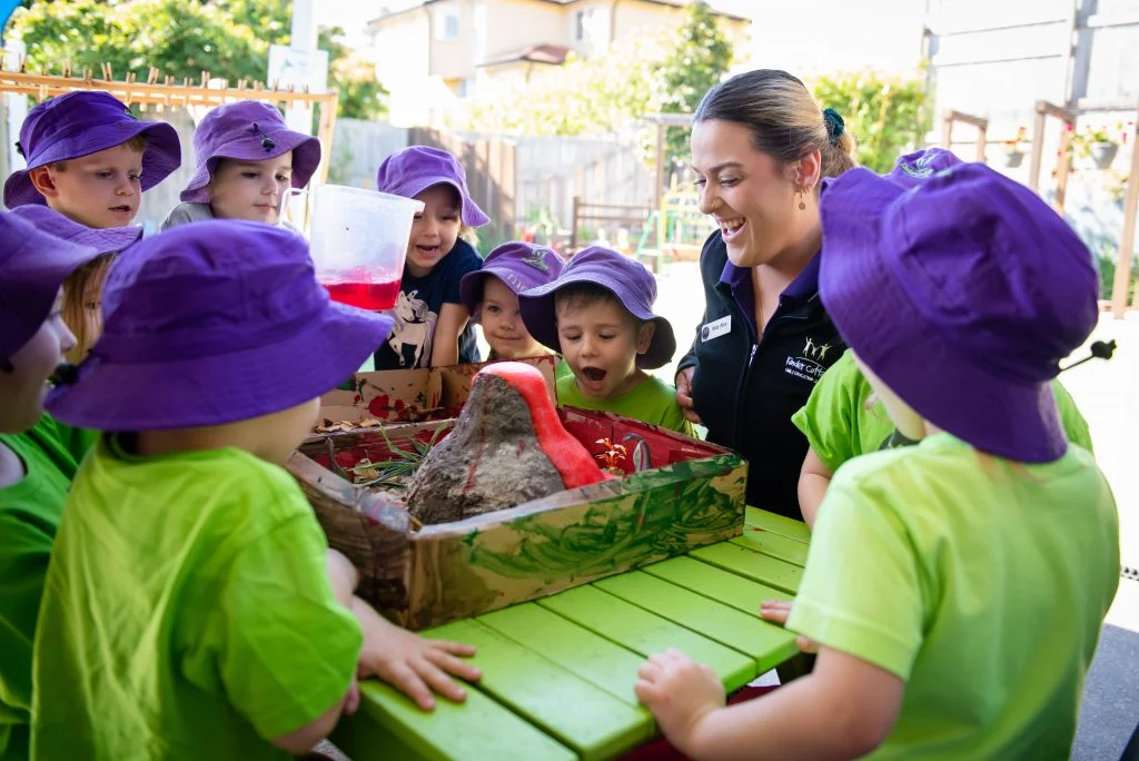 Children conducting a volcano experiment