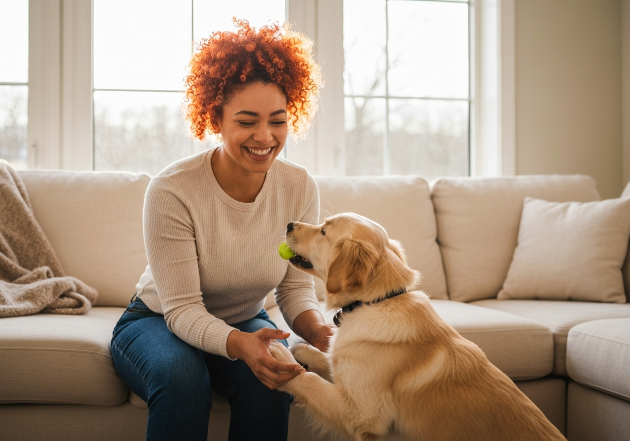 Pet sitter playing with a dog