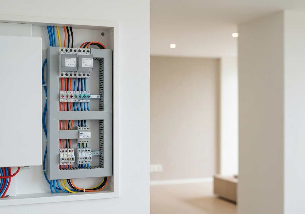 Elektricien onderzoekt een storing in de meterkast